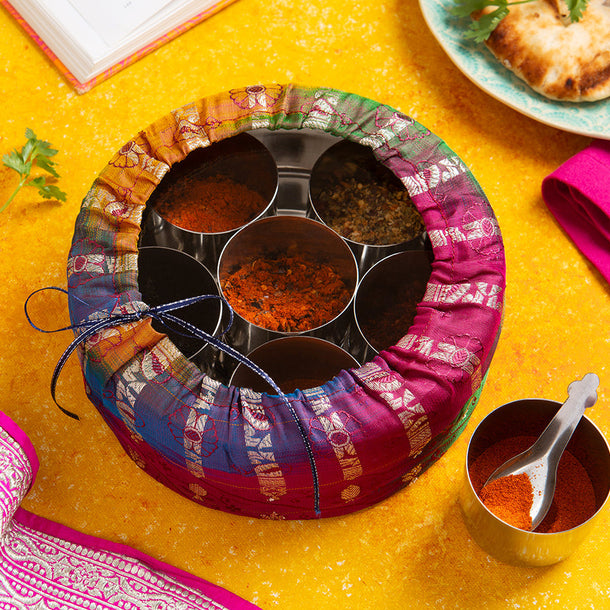 Masala Dabba stainless steel spice box with 7 spice containers