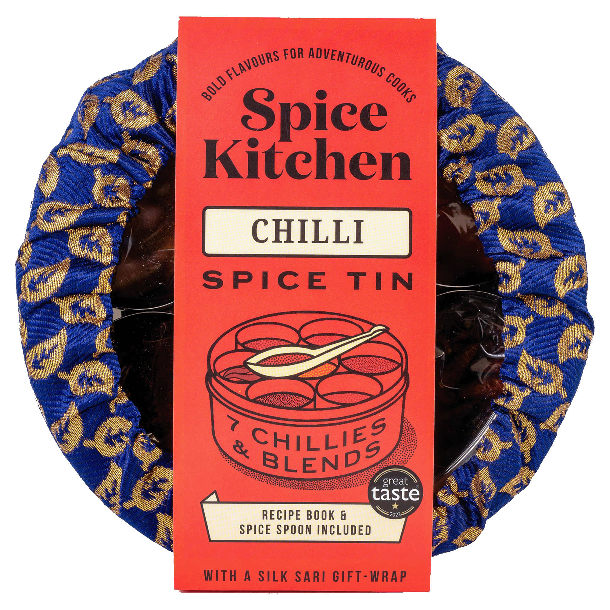 Chilli Spice Tin with 7 Chillies including Great Taste Award Winning Harissa, Storage Tin & Handmade Silk Sari Wrap - Spice Kitchen™ - Spices, Spice Blends, Gifts & Cookware