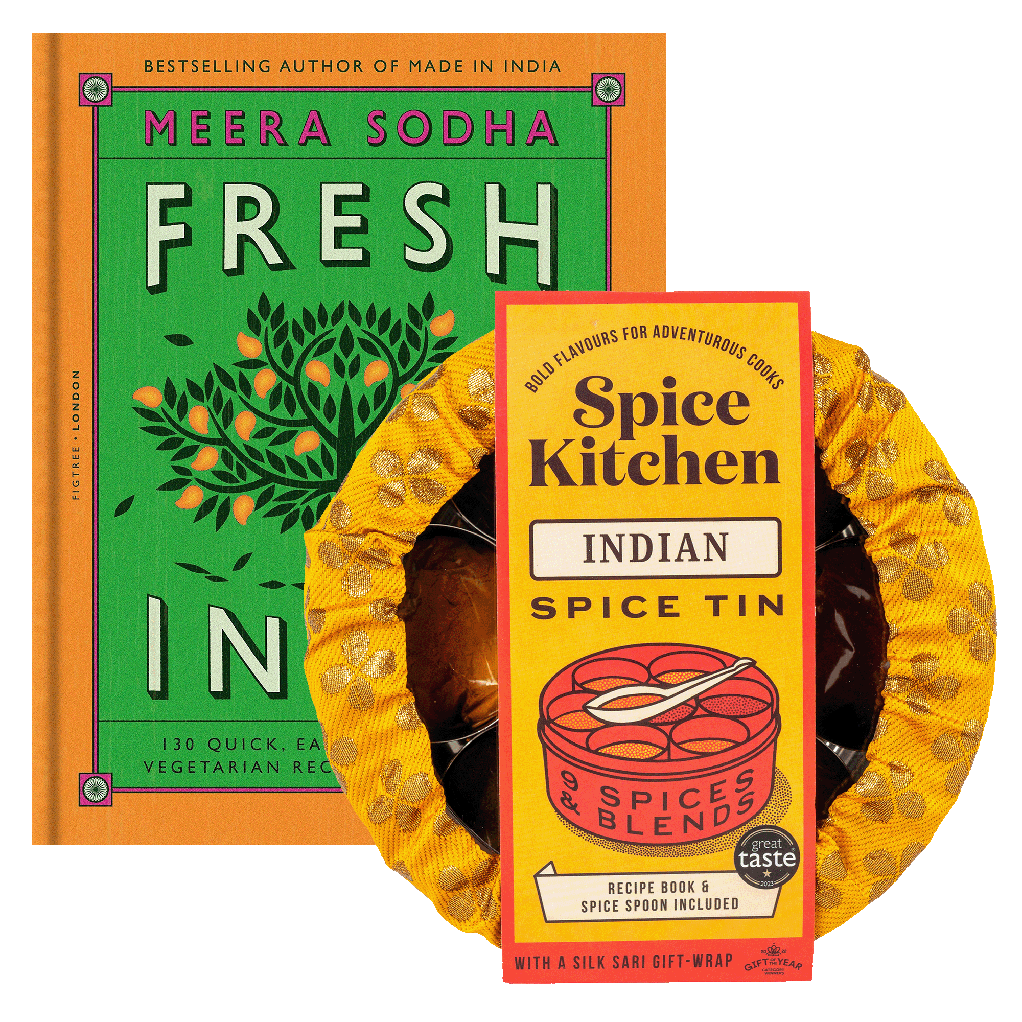 'Fresh India' by Meera Sodha & Spice Tin, 9 Spices & Handmade Silk Sari Wrap - Spice Kitchen™ - Spices, Spice Blends, Gifts & Cookware