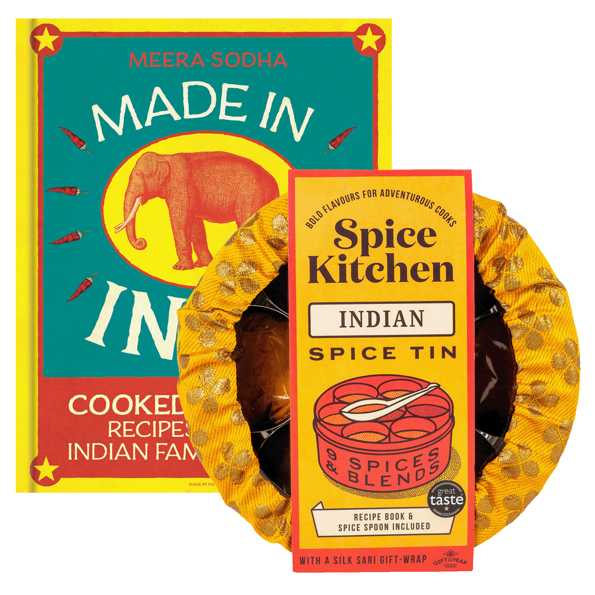 'Made in India' by Meera Sodha & Spice Tin, 9 Spices & Handmade Silk Sari Wrap - Spice Kitchen™ - Spices, Spice Blends, Gifts & Cookware