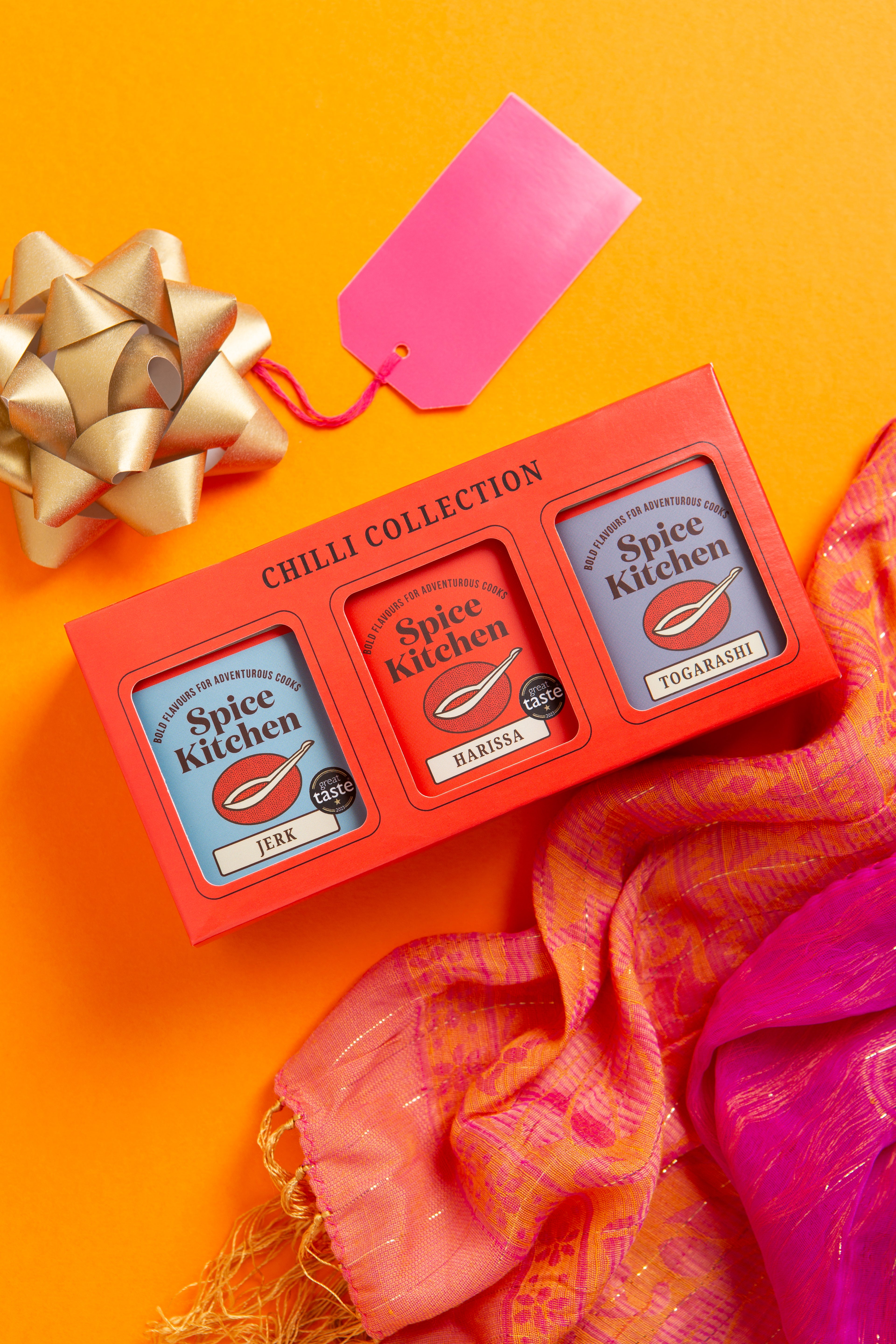 Spice Kitchen Chilli Collection – featuring Jerk, Harissa, and Togarashi spice blends, each offering a unique, fiery kick to elevate your cooking with bold, authentic flavours.