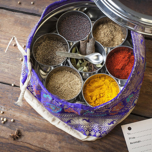 Monisha Bharadwaj 'The Indian Cookery Course ' Signed Copy & Spice Tin, 9 Spices & Handmade Silk Sari Wrap - Spice Kitchen™ - Spices, Spice Blends, Gifts & Cookware