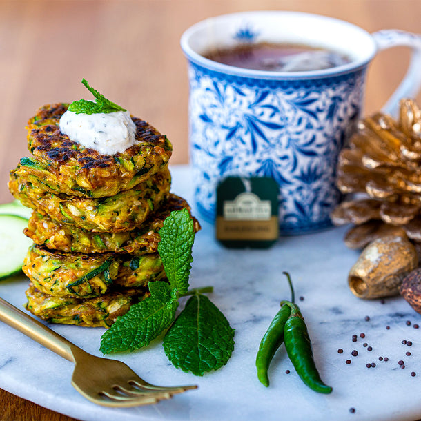 Hot Courgette Fritters with a Cool Chilli and Mint Dip
