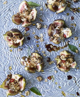Figs with hazelnut crumble and spiced sizzling yoghurt bu Mira Manek