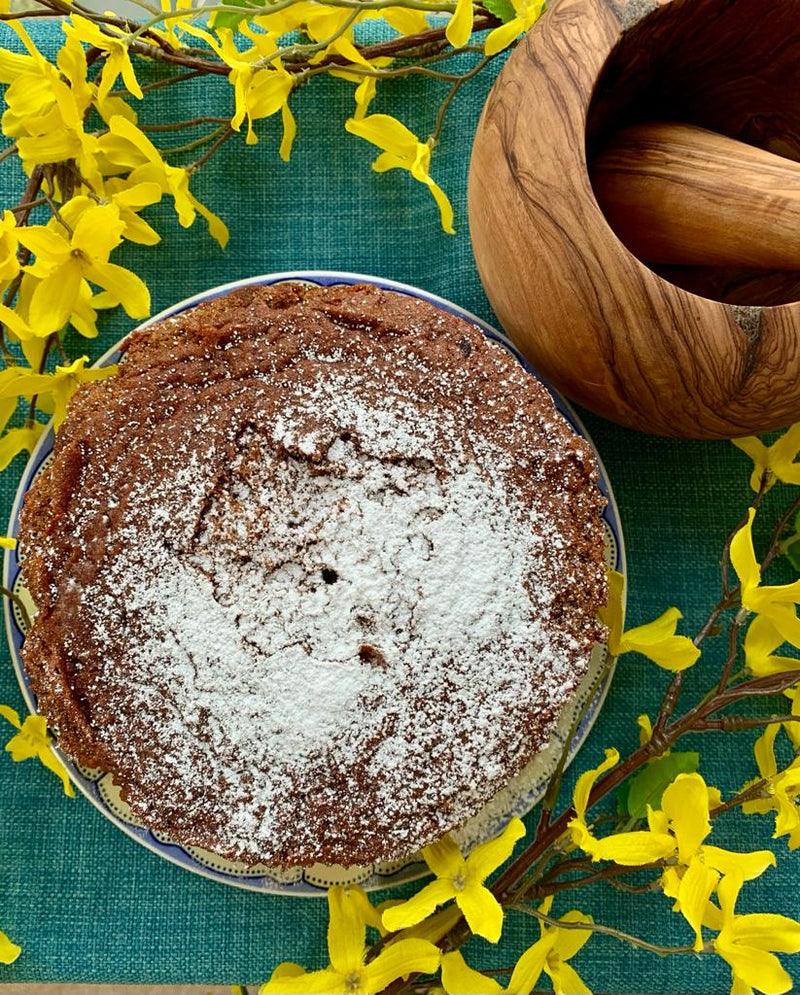 Nila Ross’s dairy-free gingerbread hot chocolate cake with a rich chocolate sponge infused with gingerbread spices, topped with ice powder.