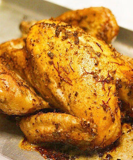 Buttery Saffron Spring Chicken with Cumin Roasted Potatoes by Mita Mistry