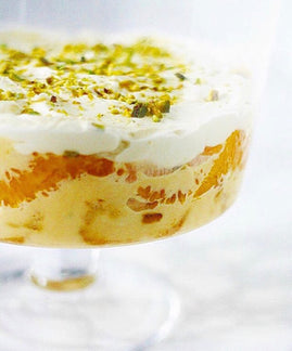 Bombay Gin Trifle | A Gin, Orange Liqueur & Cardamom Sponge, Crushed Pistachios, Saffron Custard & Orange Cream