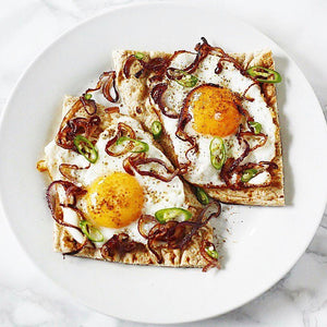 Masala Fried Eggs: With Crisply Fried Onions, Sliced Green Chillis & Garam Masala on Fluffy Hot Naan