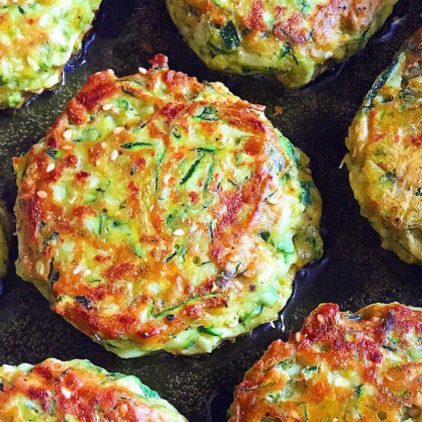 Hot Courgette Fritters with a Cool Chilli & Mint Yoghurt Dip