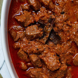 Mithi Ahmed's juicy Lamb Rogan Josh with a rich red colour provided by Kashmiri Chilli Powder