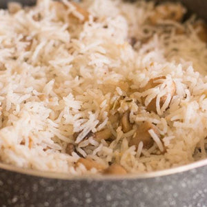 Fluffy mushroom pilau made with basmati rice