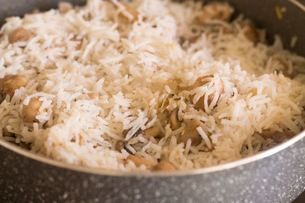 Fluffy mushroom pilau made with basmati rice