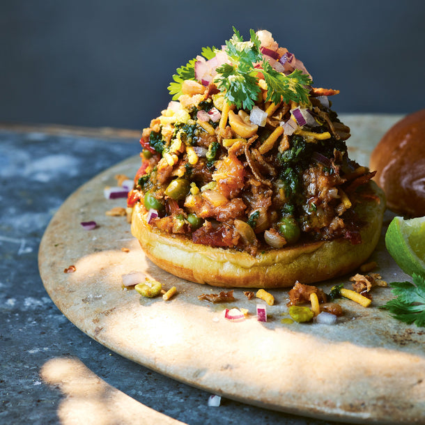 Street-style Sweet potato pav bhaji served with buttered bread rolls