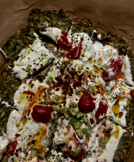 Courgette flatbread with sizzled yoghurt by Mira Manek