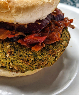 Vegan Green Falafel Burger with Shakshuka Chutney