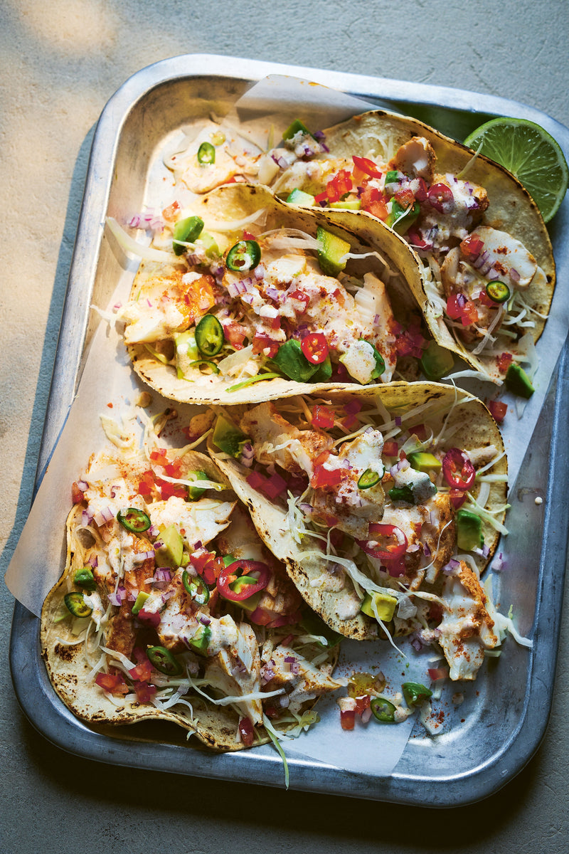 A tray of Banging Fish Tacos