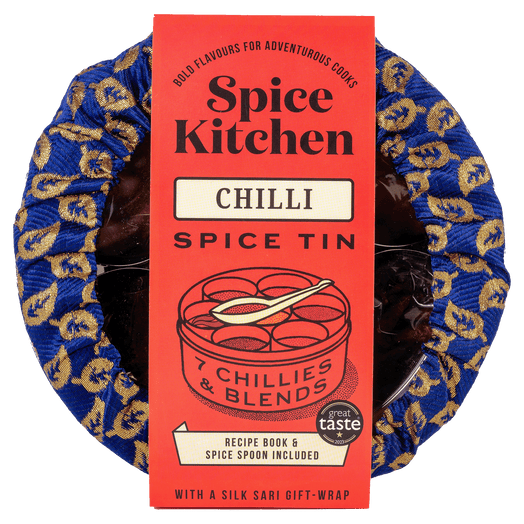 Chilli Spice Tin with 7 Chillies including Great Taste Award Winning Harissa, Storage Tin & Handmade Silk Sari Wrap - Spice Kitchen™ - Spices, Spice Blends, Gifts & Cookware