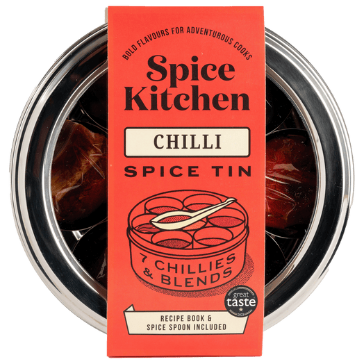 Chilli Spice Tin with 7 Chillies including Great Taste Award Winning Harissa, Storage Tin & Handmade Silk Sari Wrap - Spice Kitchen™ - Spices, Spice Blends, Gifts & Cookware