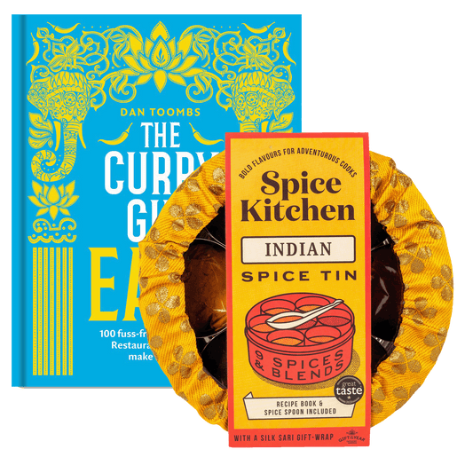 The Curry Guy Cook Book with Great Taste Award 2023 Indian Spice Tin with Handmade Silk Sari Wrap - Spice Kitchen