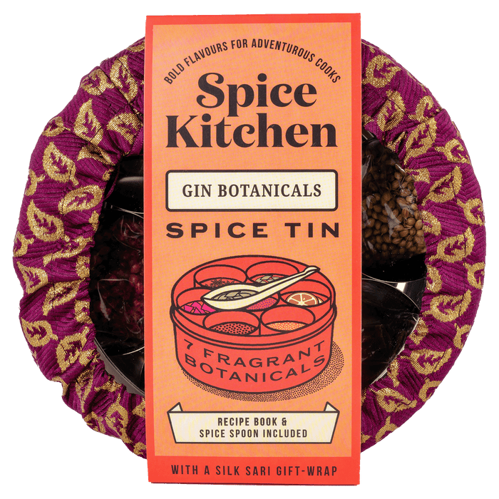 Gin Botanicals Tin with 7 Botanicals & Handmade Silk Sari Wrap - Spice Kitchen™ - Spices, Spice Blends, Gifts & Cookware