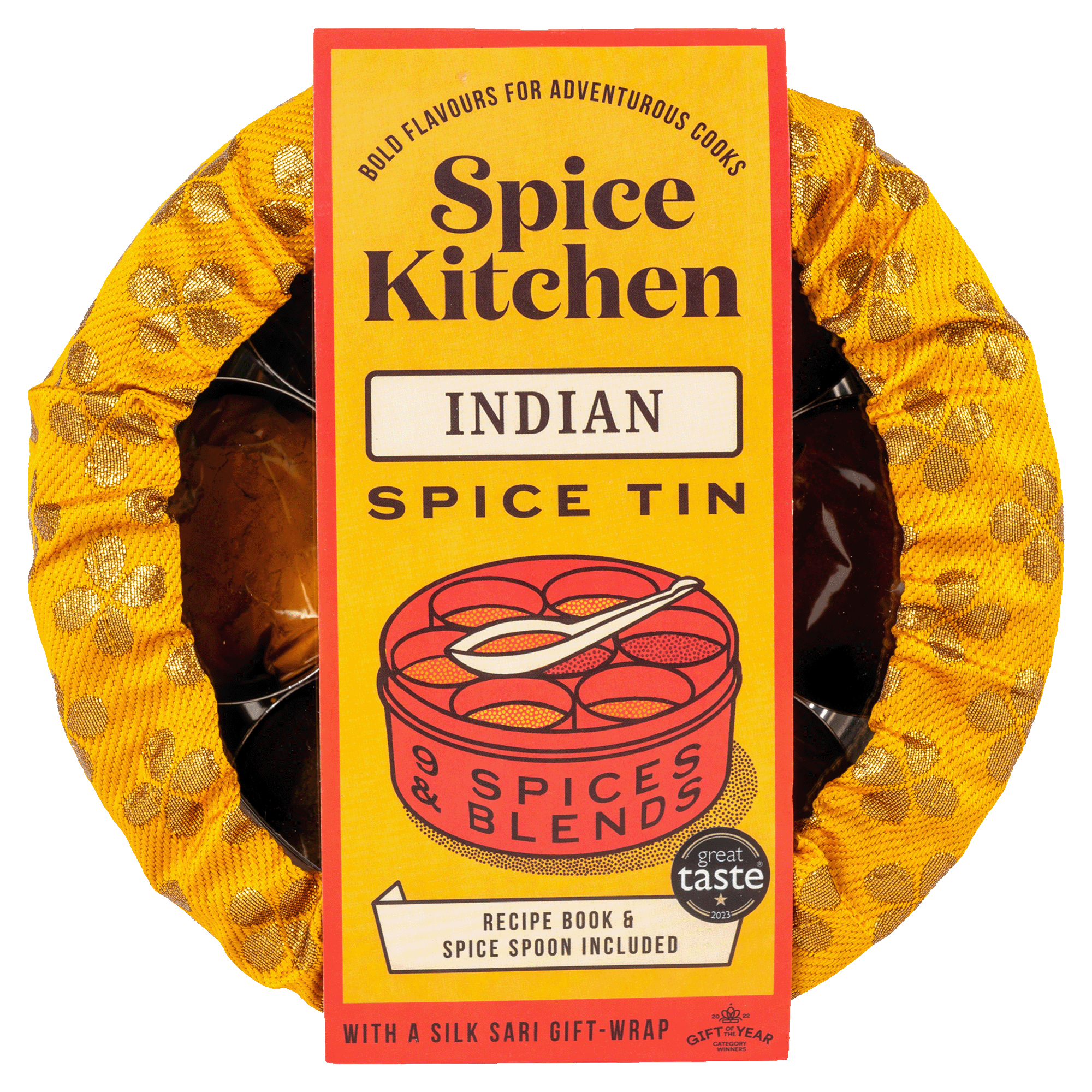 Indian Spice Tin with 9 spices & Handmade Silk Sari Wrap | Gift of the Year Winner - Spice Kitchen™ - Spices, Spice Blends, Gifts & Cookware