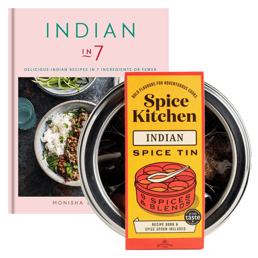 Signed Cookbook 'Indian in 7' by Monisha Bharadwaj & Spice Tin, 9 Spices & Handmade Silk Sari Wrap - Spice Kitchen™ - Spices, Spice Blends, Gifts & Cookware