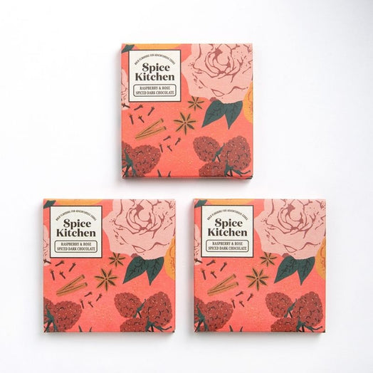 Pack of Three Spice Kitchen Raspberry and Rose Spiced Dark Chocolate Bars 

