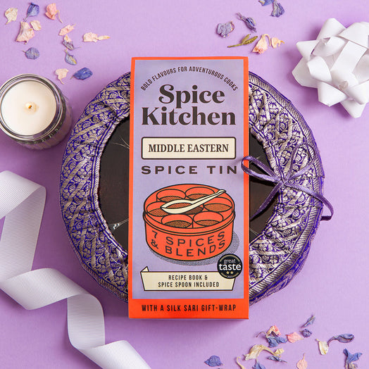 Spice Kitchen Middle Eastern Spice Tin with decorative elements on a purple background