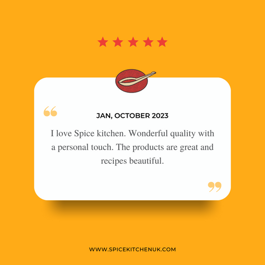 Spice Kitchen Customer Testimonial for Indian Spice Tin with 9 spices & Handmade Silk Sari Wrap | Gift of the Year Winner - Spice Kitchen™ - Spices, Spice Blends, Gifts & Cookware
