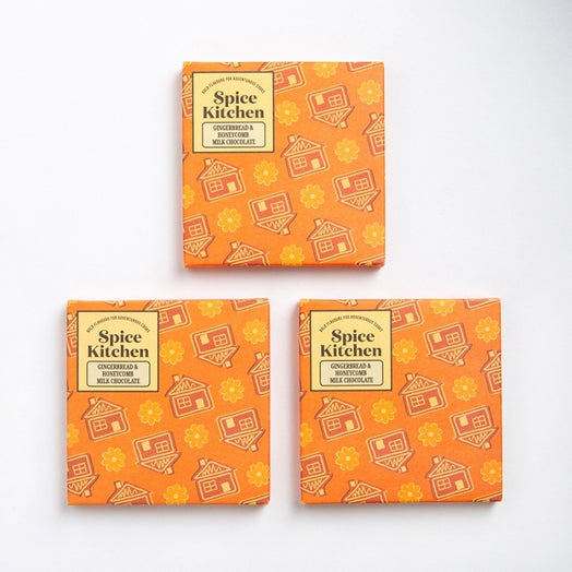 Three of Spice Kitchen Gingerbread and Honeycomb Milk Chocolate.
