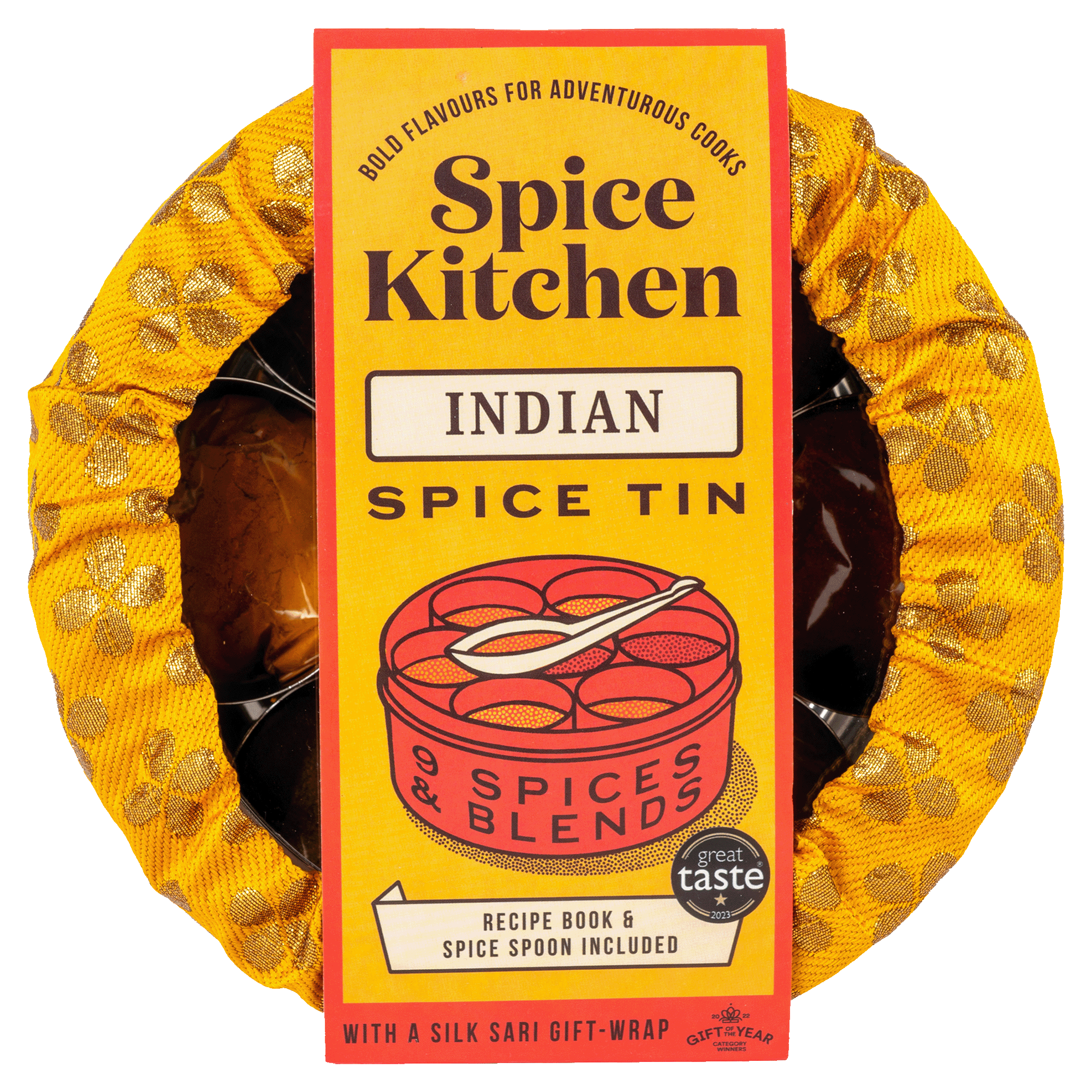 Spice Kitchen Masala Dabba Spices & Spice Tin, 9 Spices & Handmade Silk Sari Wrap - Spice Kitchen™ - Spices, Spice Blends, Gifts & Cookware