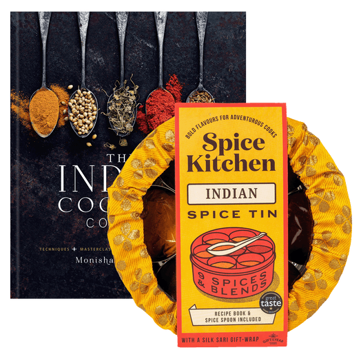 Monisha Bharadwaj 'The Indian Cookery Course ' Signed Copy & Spice Tin, 9 Spices & Handmade Silk Sari Wrap - Spice Kitchen™ - Spices, Spice Blends, Gifts & Cookware