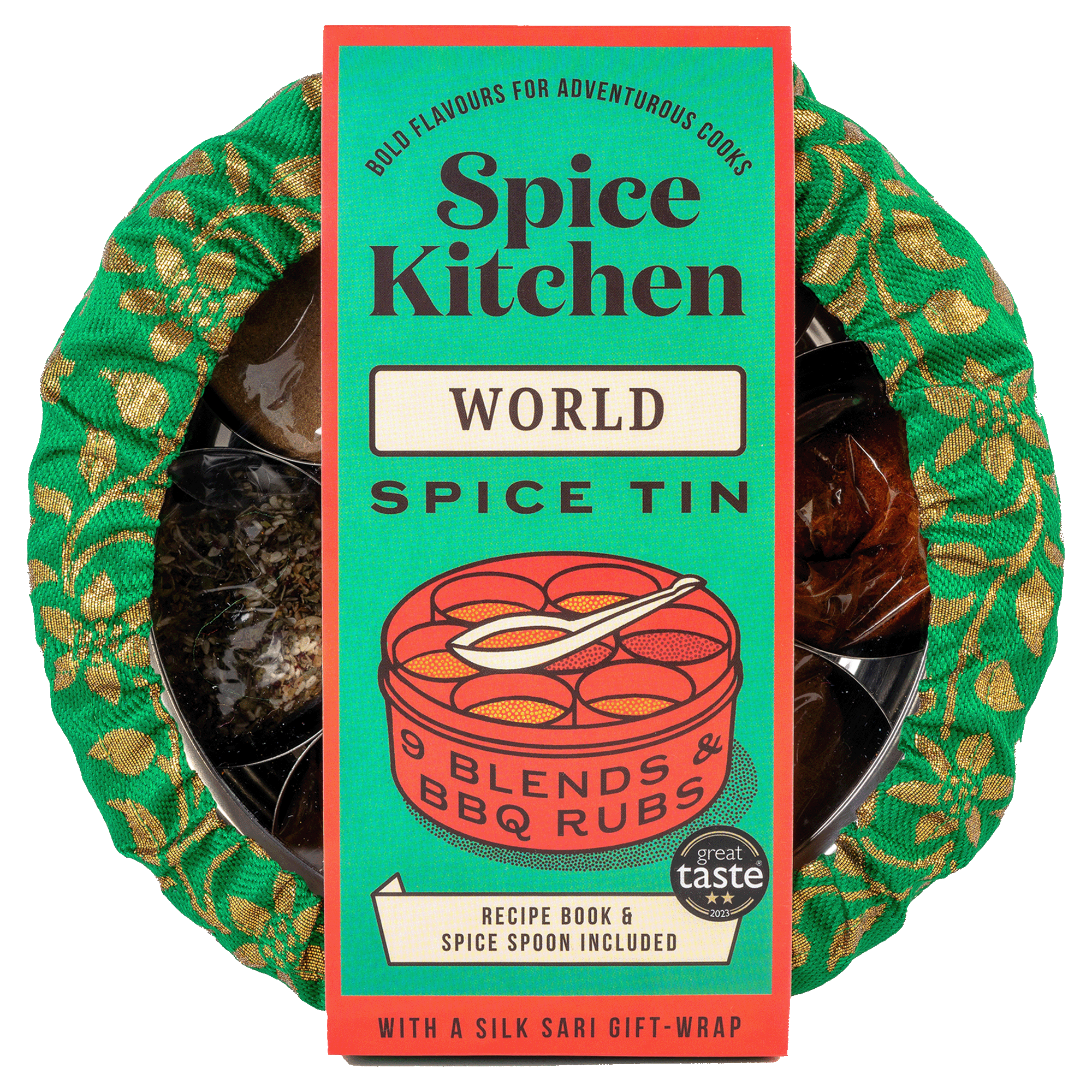World Spice Blends & BBQ Rubs Spice Tin with Silk Sari Wrap - Spice Kitchen™ - Spices, Spice Blends, Gifts & Cookware