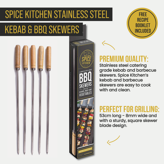 53cm 8mm wide Square Kebab Skewers for BBQ or Tandoor - Spice Kitchen™ - Spices, Spice Blends, Gifts & Cookware