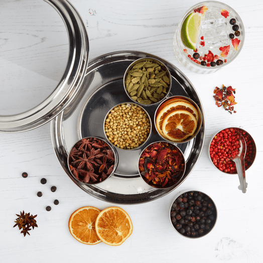 Gin Botanicals Tin with 7 Botanicals & Handmade Silk Sari Wrap - Spice Kitchen™ - Spices, Spice Blends, Gifts & Cookware