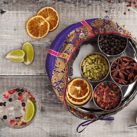 Gin Botanicals Tin with 7 Botanicals & Handmade Silk Sari Wrap - Spice Kitchen™ - Spices, Spice Blends, Gifts & Cookware